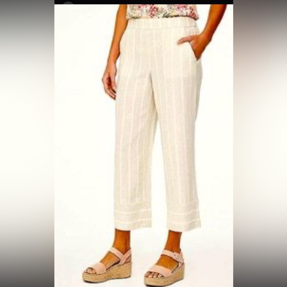 Loft Linen StripedCropped Pants Sz XS